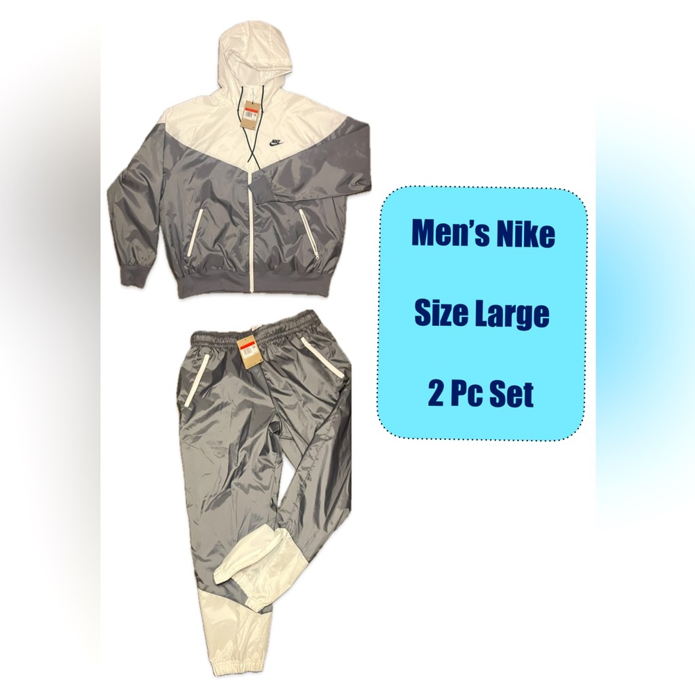 Nike 2 Pc Set Windrunner Hooded Jacket & Pants/Lightweight Windbreaker Men LARGE